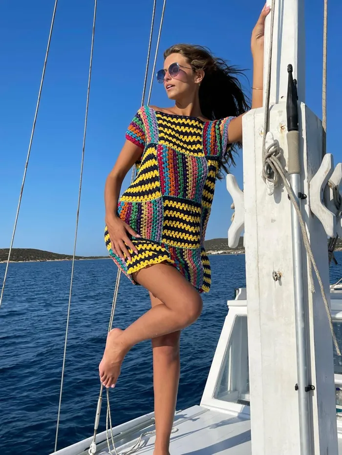 Dresses Women Rose Carmine DRESS NO SLEEVES RUBAN NAVY YELLOW