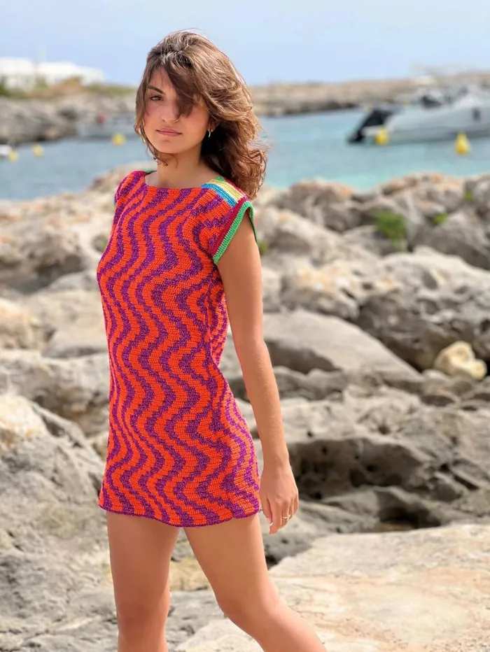 Dresses Women Rose Carmine DRESS NO SLEEVES ZIGZAG ORANGE