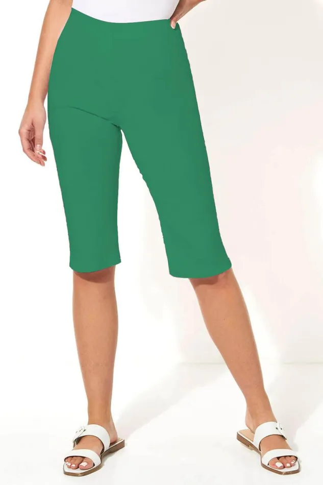 Emerald Knee Length Elastic Waist Stretch Shorts Women Roman Coords