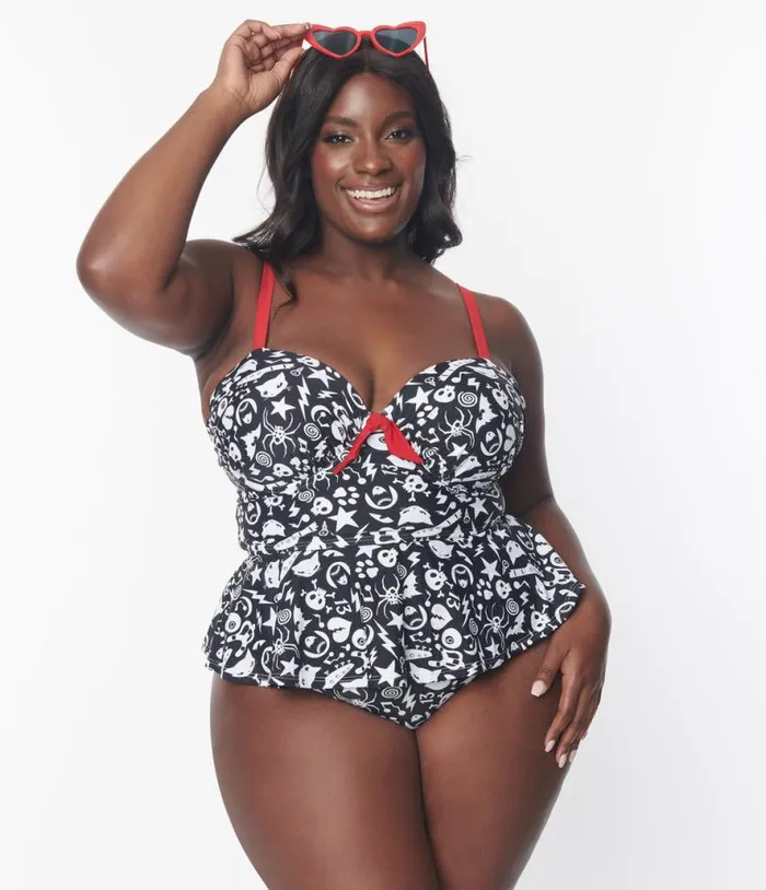 Emily The Strange X Plus Size Black and White Tankini Swim Top Plus Unique Vintage Two Piece Swim Emily The Strange X Plus Size Black and White Tankini Swim Top Plus Unique Vintage Two Piece Swim