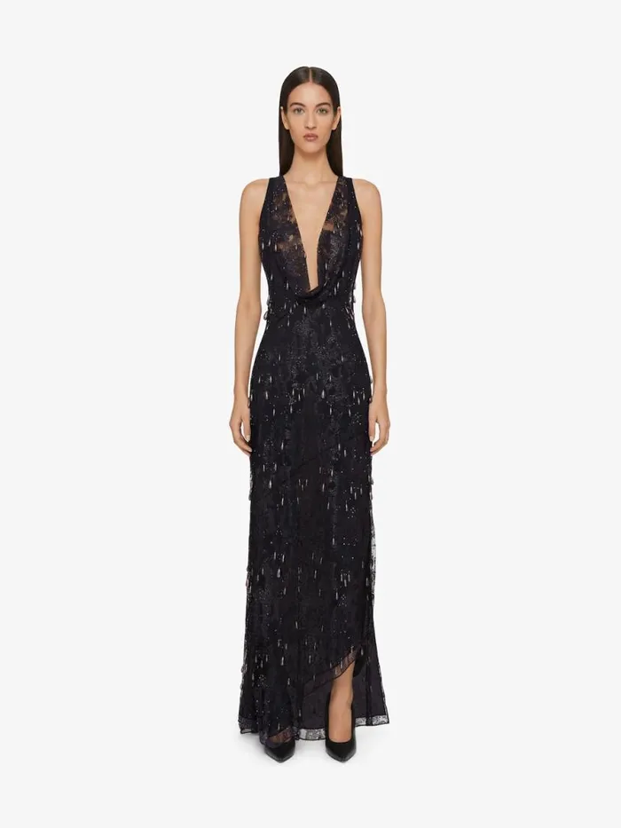 Evening Dress In Lace With Embroidered Pearls Dark Purple Women Givenchy Dresses