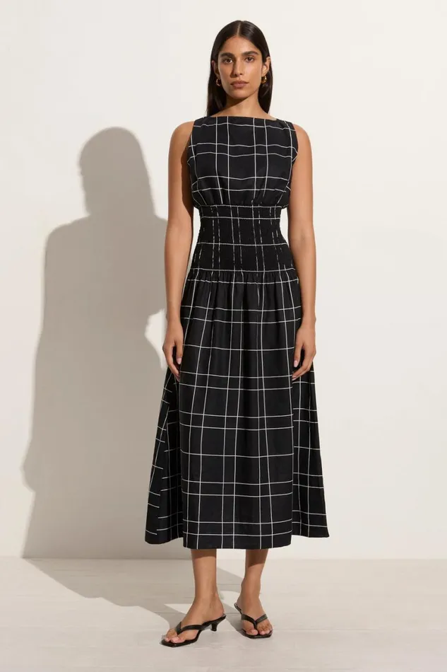 Faithfull The Brand Dresses La Canella Midi Dress Letizia Check Black 8211 Final Sale 8211 Women Faithfull The Brand Dresses La Canella Midi Dress Letizia Check Black 8211 Final Sale 8211 Women