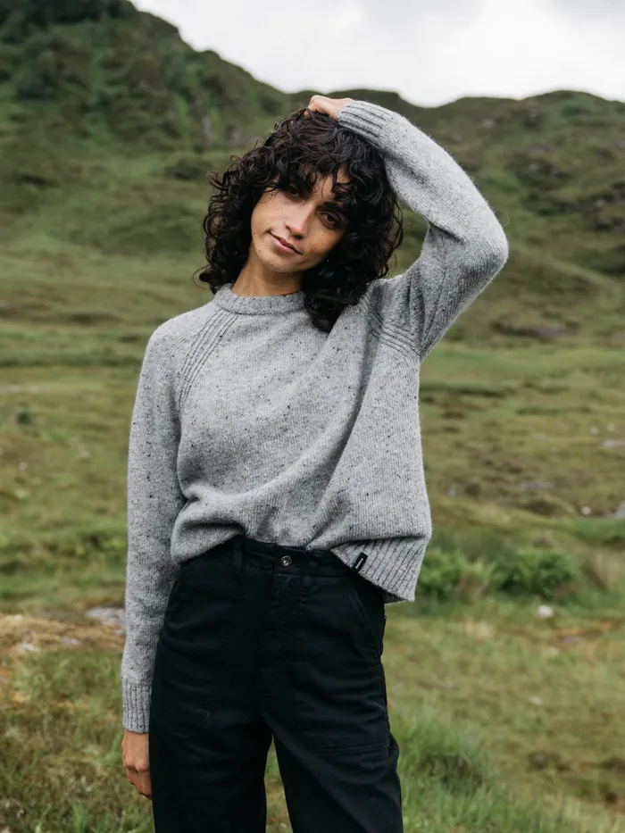 Finisterre Knitwear Women Farne Crew Neck Knit Sweater Grey Marl