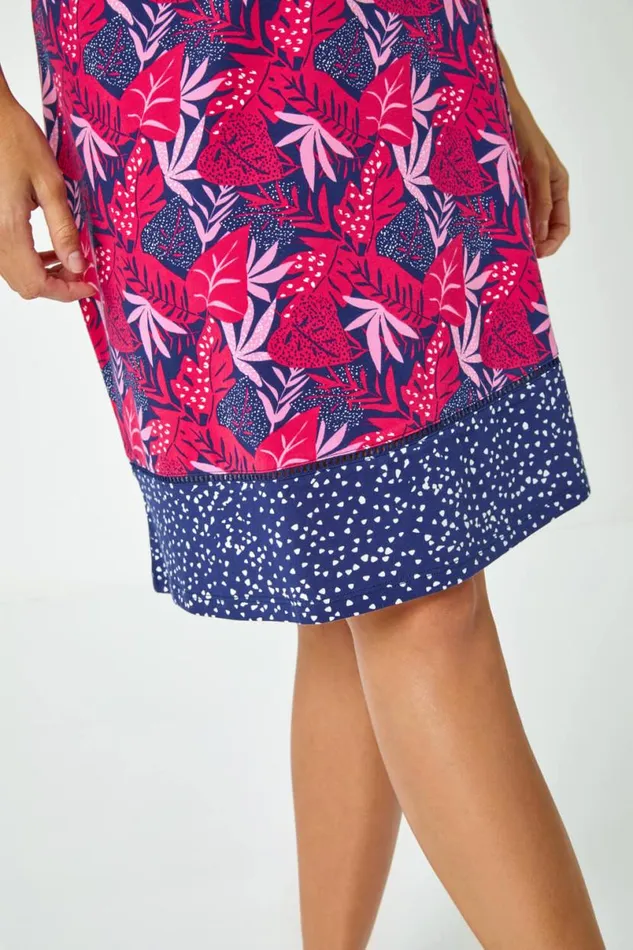 Fuchsia Palm Print Stretch A Line Skirt Women Roman Skirts