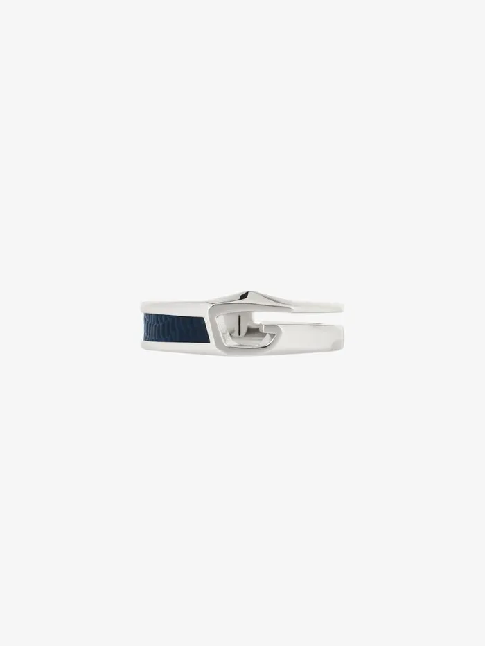 Giv Cut Ring In Metal And Leather Bluesilvery Men Givenchy Jewelry