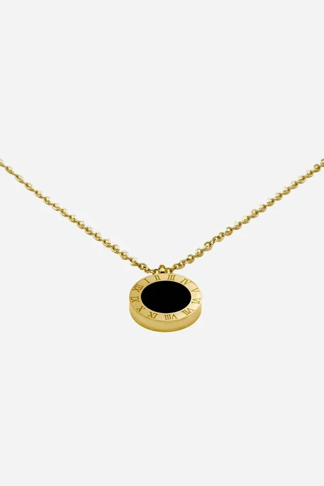Gold Stainless Steel Reversable Clock Pendant Women Roman Jewellery