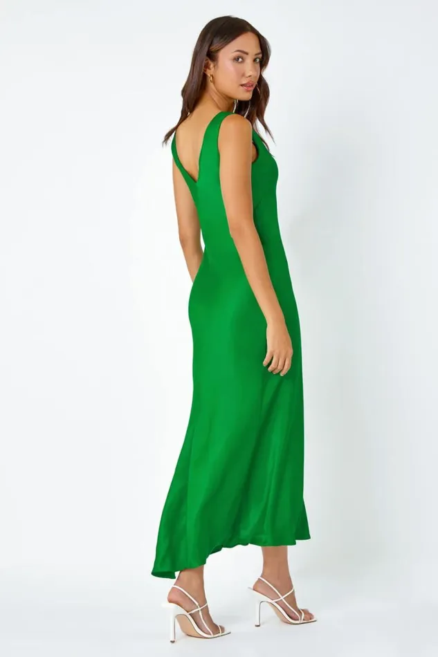 Green Bias Cut Stretch Maxi Dress Women Roman Dresses