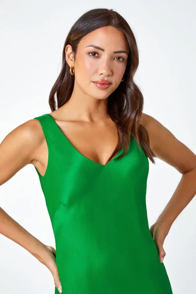 Green Bias Cut Stretch Maxi Dress Women Roman Dresses