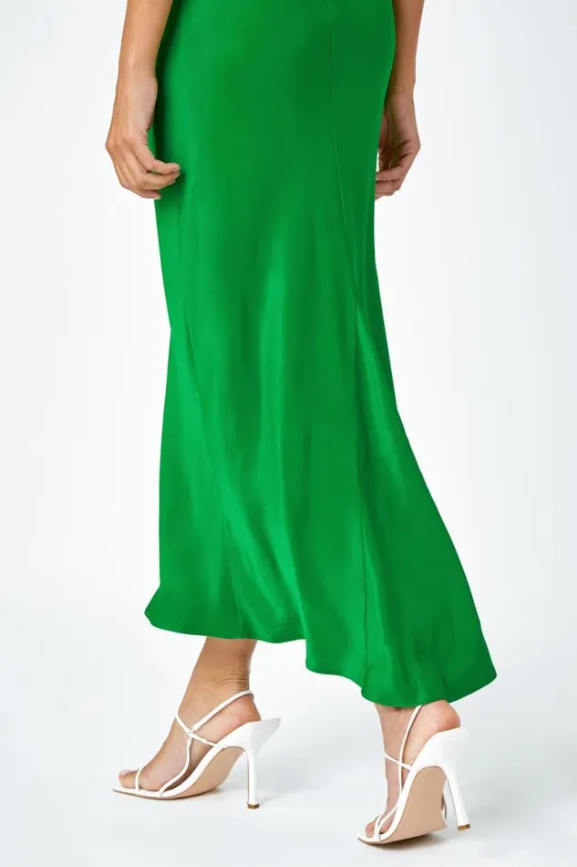 Green Bias Cut Stretch Maxi Dress Women Roman Dresses