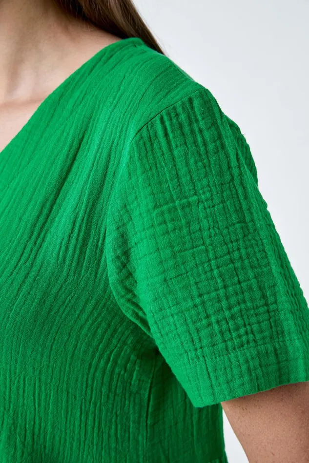 Green Cotton Textured Tiered Midi Dress Women Roman Dresses