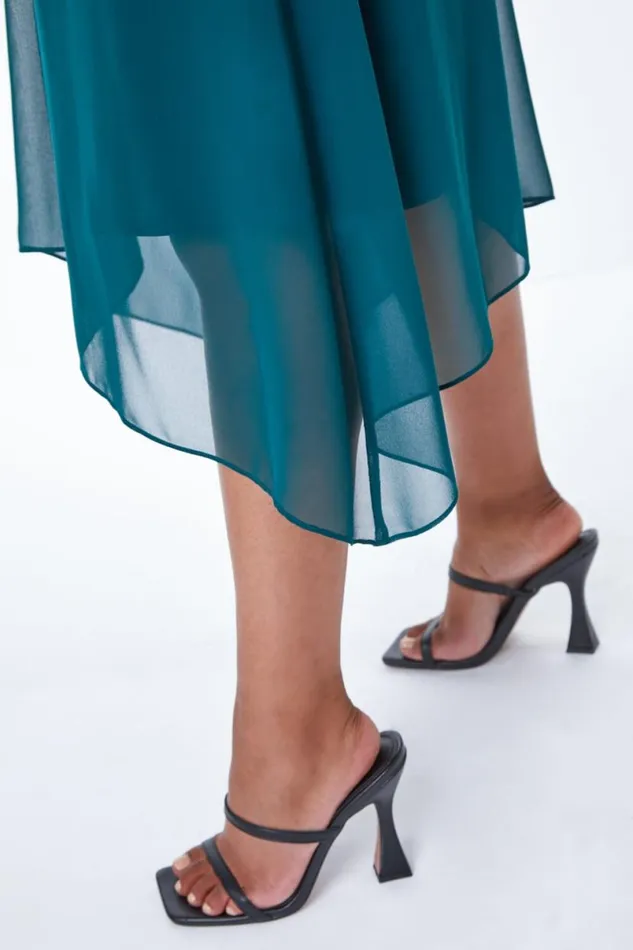Green Petite Lace Bodice Chiffon Dress Women Roman Dresses