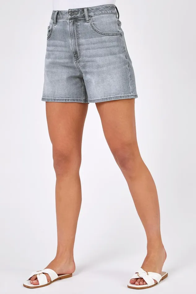 Grey Washed Denim Stretch Shorts Women Roman Shorts