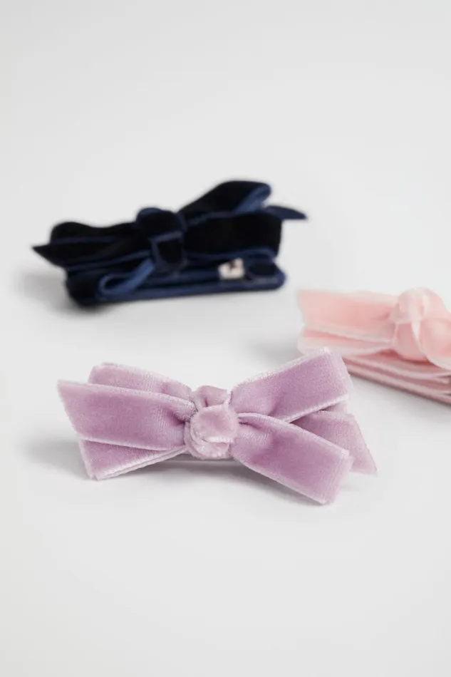 Hair Accessories Girl Seed Heritage Velvet Bow Duck Clips Multi