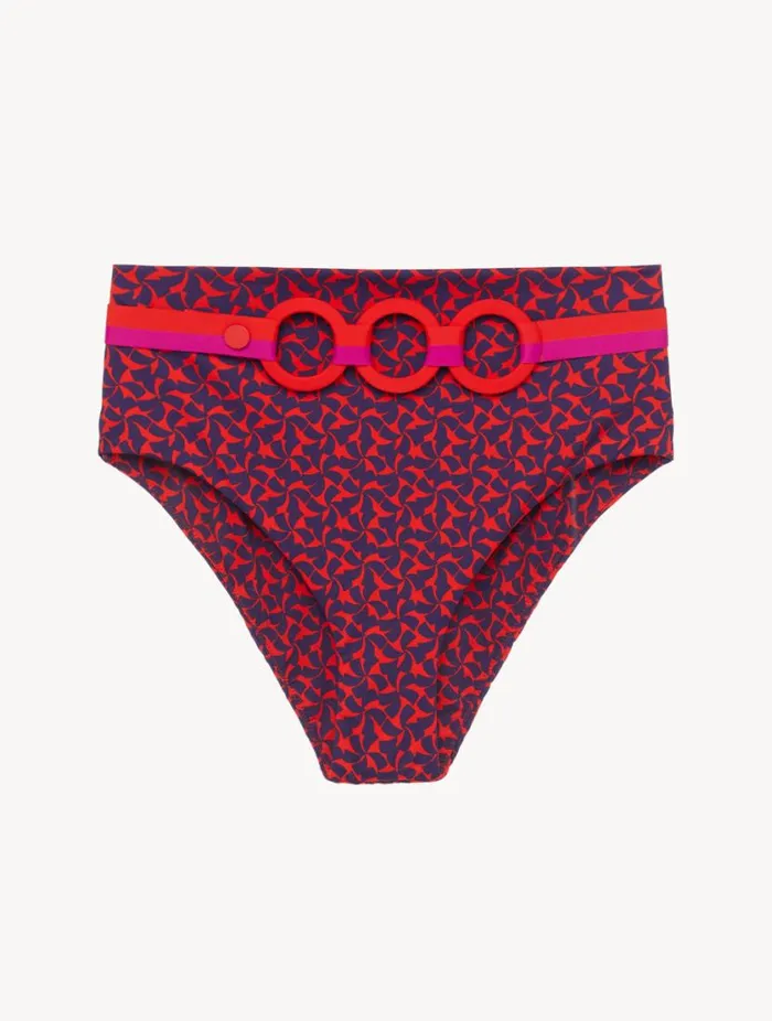 Highwaisted Belted Bikini Briefs In Red And Blue Swim La Perla Bikinis