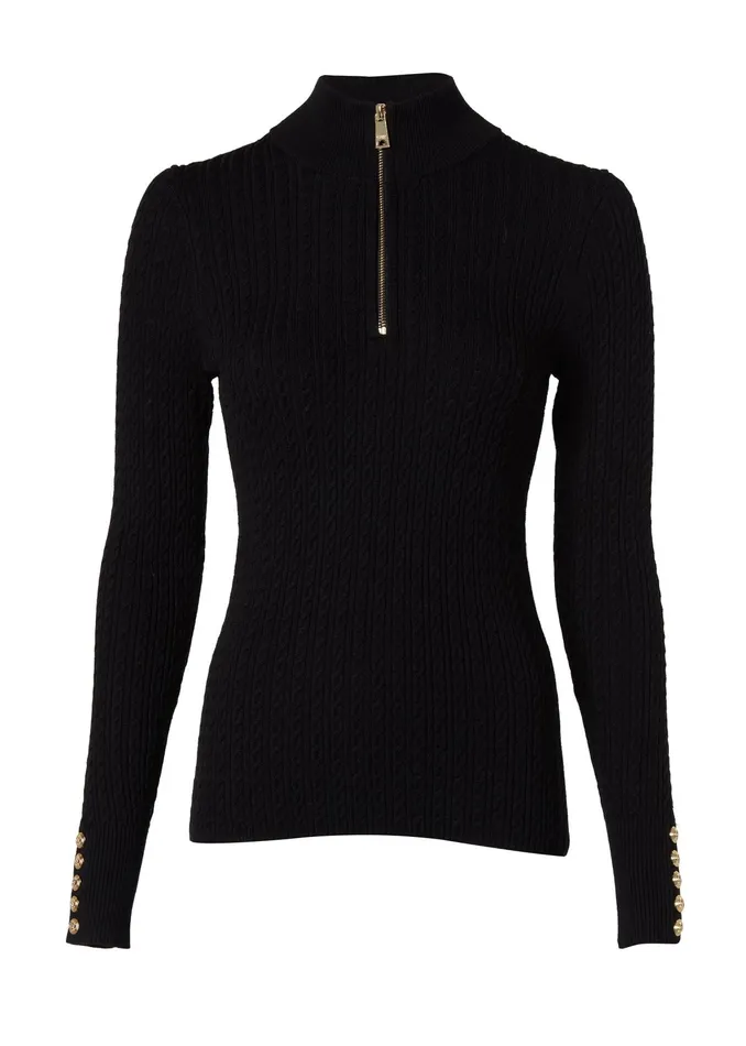 Holland Cooper Ava Quarter Zip Knit Black Women Knitwear Holland Cooper Ava Quarter Zip Knit Black Women Knitwear
