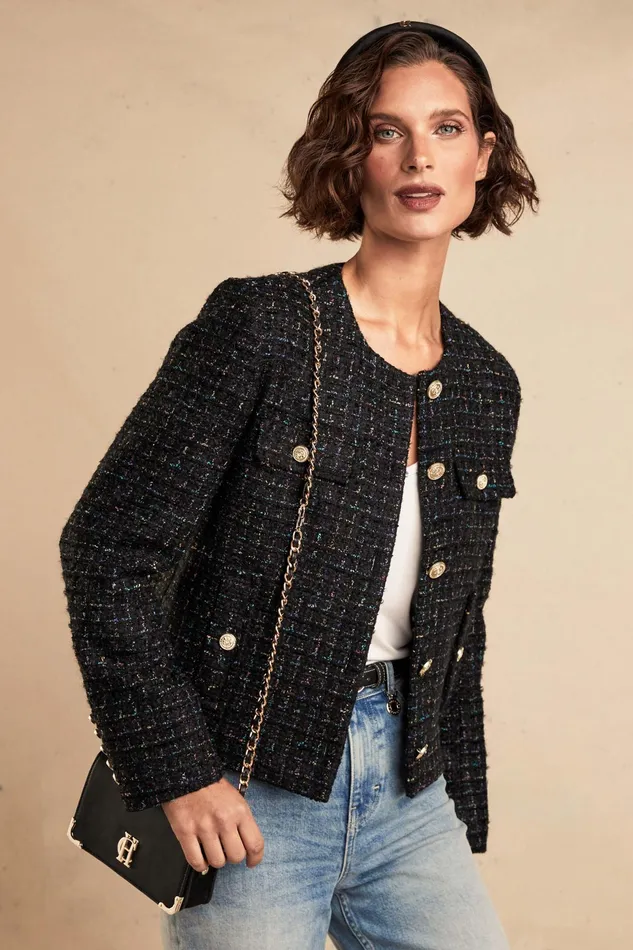 Holland Cooper Chelsea Jacket Black Rainbow Sparkle Tweed Women Tailoring