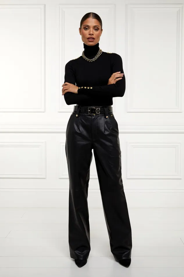 Holland Cooper High Waisted Faux Leather Trouser Black Women Trousers