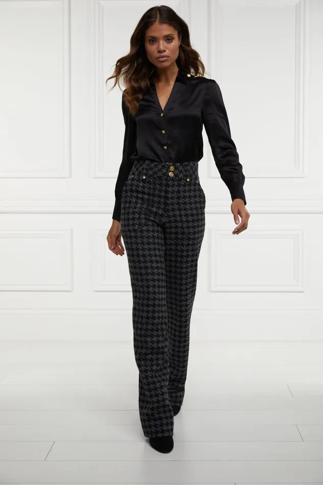 Holland Cooper High Waisted Straight Trouser Large Scale Charcoal Houndstooth Women Tailoring