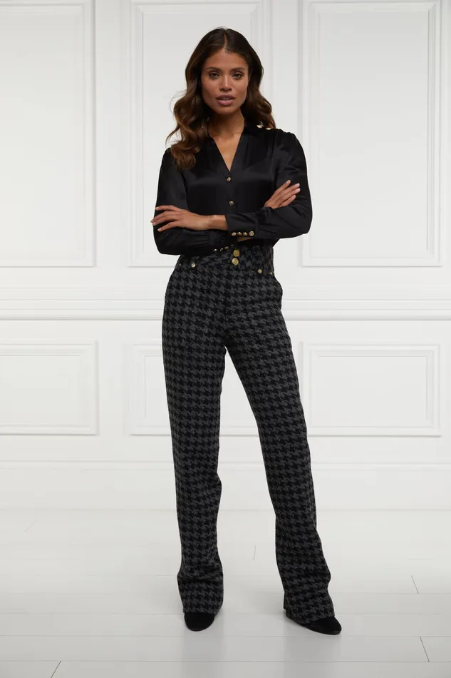 Holland Cooper High Waisted Straight Trouser Large Scale Charcoal Houndstooth Women Tailoring Holland Cooper High Waisted Straight Trouser Large Scale Charcoal Houndstooth Women Tailoring