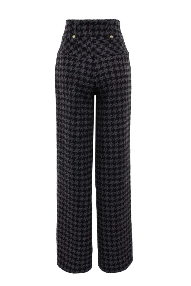 Holland Cooper High Waisted Straight Trouser Large Scale Charcoal Houndstooth Women Tailoring Holland Cooper High Waisted Straight Trouser Large Scale Charcoal Houndstooth Women Tailoring