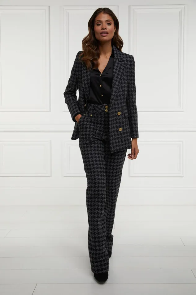 Holland Cooper High Waisted Straight Trouser Large Scale Charcoal Houndstooth Women Tailoring Holland Cooper High Waisted Straight Trouser Large Scale Charcoal Houndstooth Women Tailoring
