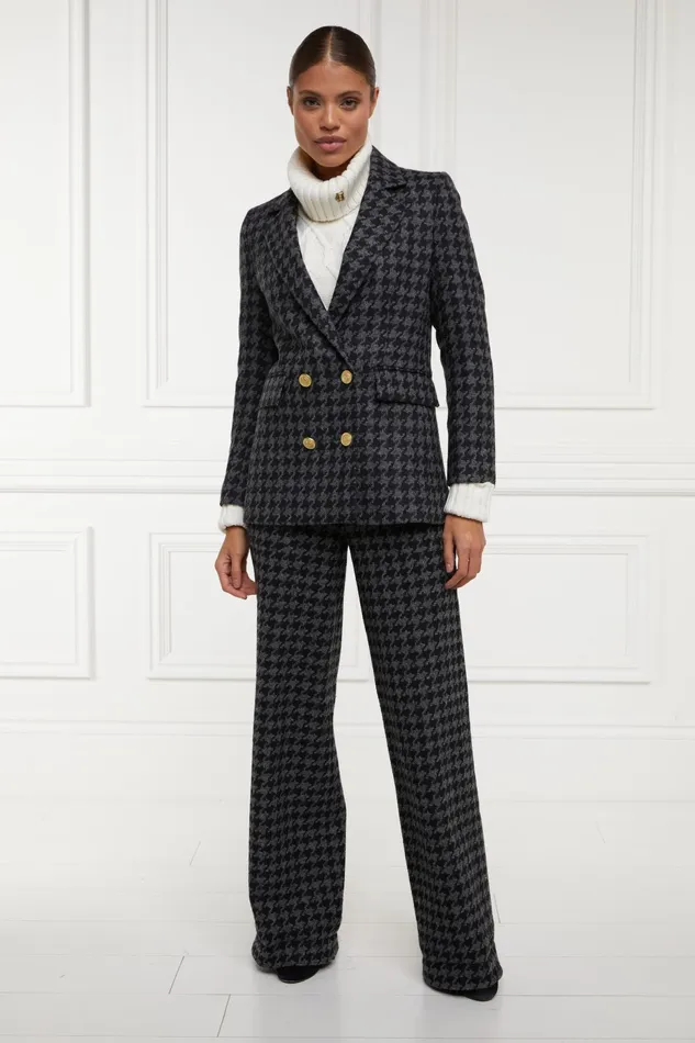 Holland Cooper High Waisted Straight Trouser Large Scale Charcoal Houndstooth Women Tailoring Holland Cooper High Waisted Straight Trouser Large Scale Charcoal Houndstooth Women Tailoring
