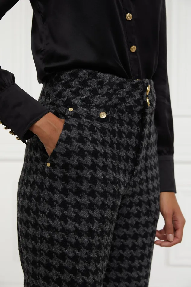 Holland Cooper High Waisted Straight Trouser Large Scale Charcoal Houndstooth Women Tailoring Holland Cooper High Waisted Straight Trouser Large Scale Charcoal Houndstooth Women Tailoring