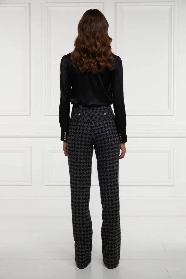 Holland Cooper High Waisted Straight Trouser Large Scale Charcoal Houndstooth Women Tailoring Holland Cooper High Waisted Straight Trouser Large Scale Charcoal Houndstooth Women Tailoring