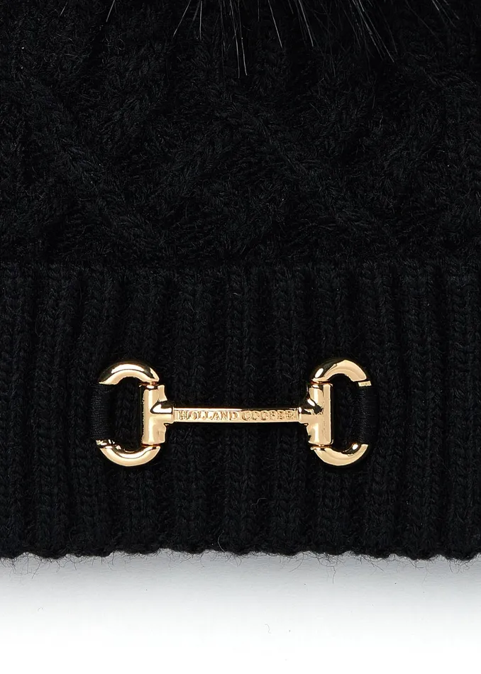 Holland Cooper Horsebit Bobble Hat Black Women Hats and Headbands Holland Cooper Horsebit Bobble Hat Black Women Hats and Headbands