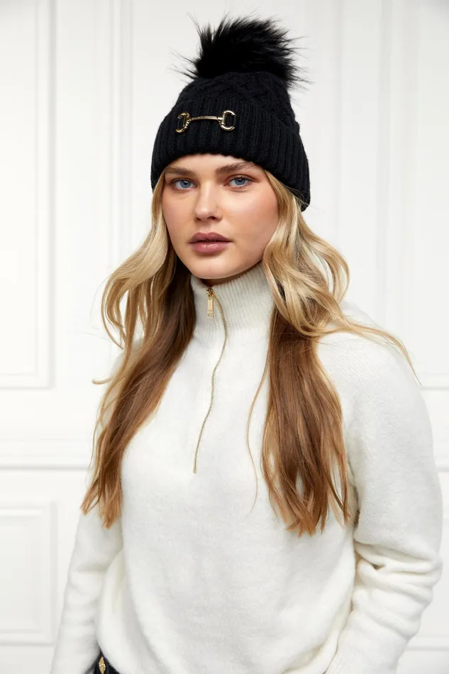 Holland Cooper Horsebit Bobble Hat Black Women Hats and Headbands Holland Cooper Horsebit Bobble Hat Black Women Hats and Headbands