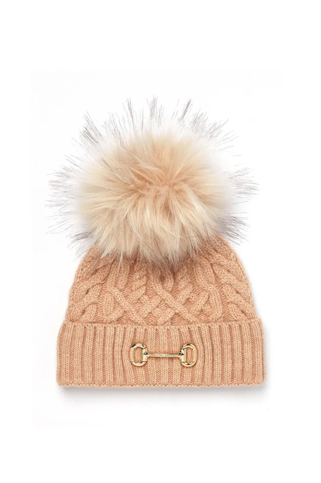 Holland Cooper Horsebit Bobble Hat Camel Women Headwear