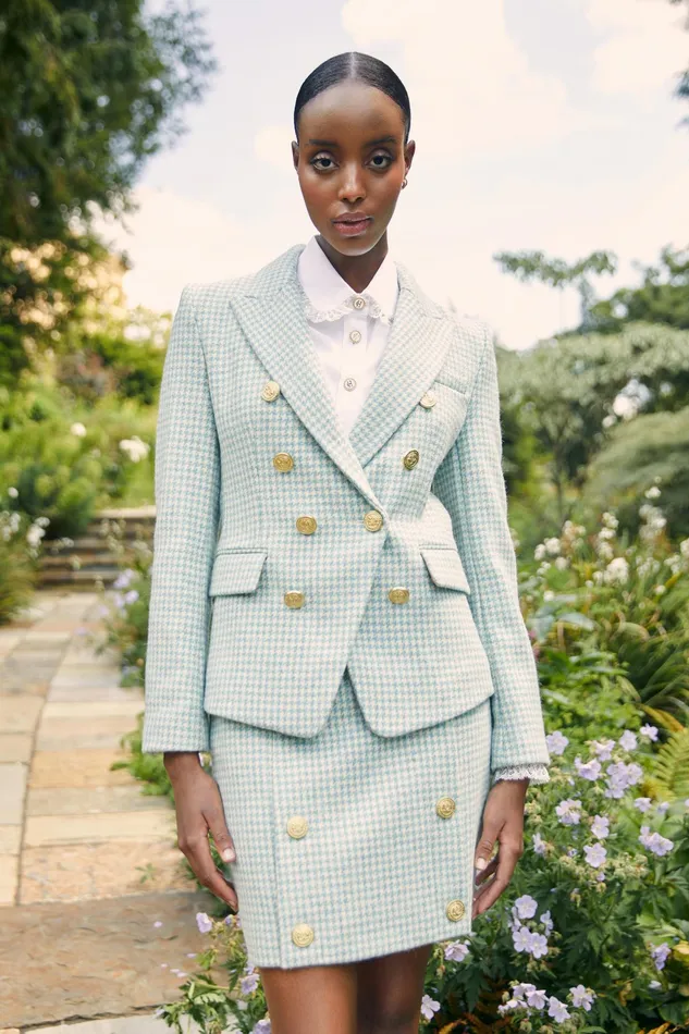 Holland Cooper Knightsbridge Blazer Teal Houndstooth Women Tailoring
