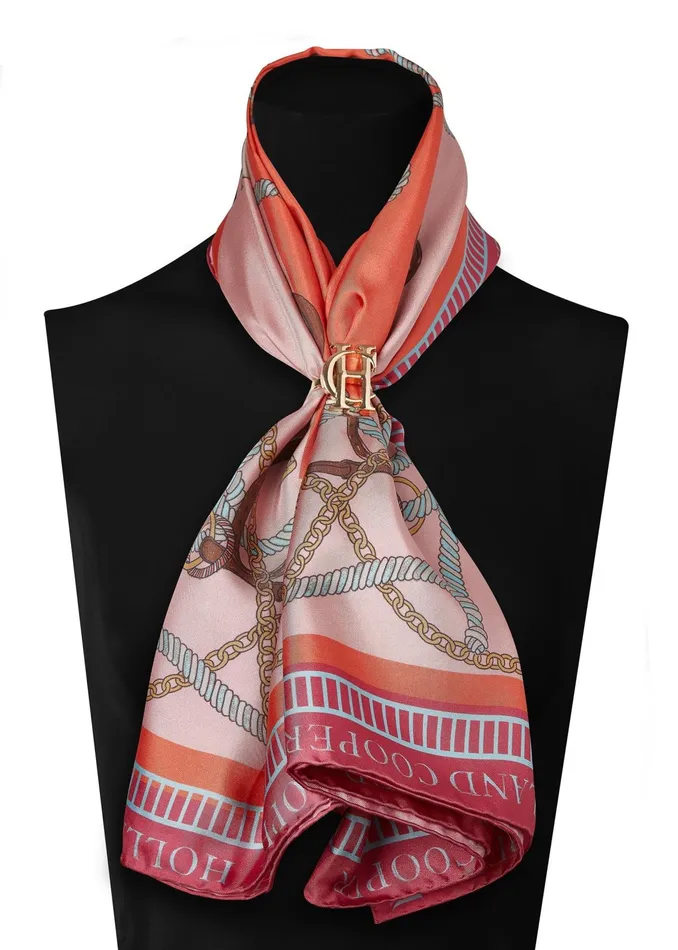 Holland Cooper Regal Horse Silk Scarf Coral Women Scarves
