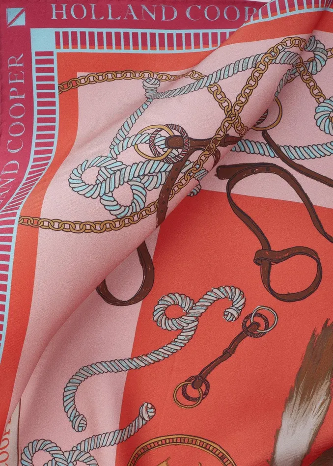 Holland Cooper Regal Horse Silk Scarf Coral Women Scarves