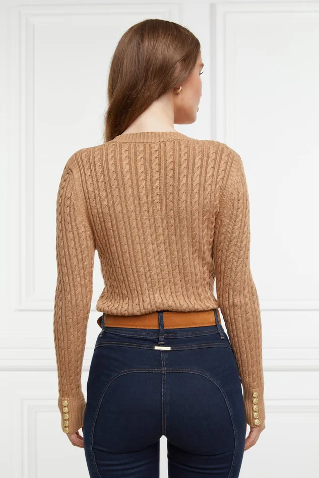 Holland Cooper Seattle VNeck Knit Dark Camel Women Knitwear
