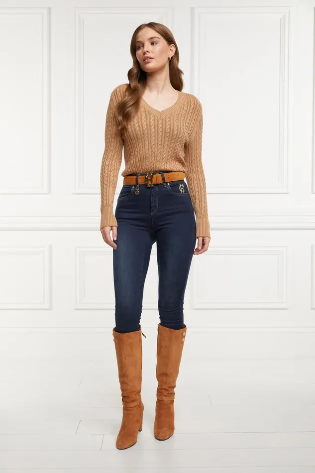 Holland Cooper Seattle VNeck Knit Dark Camel Women Knitwear