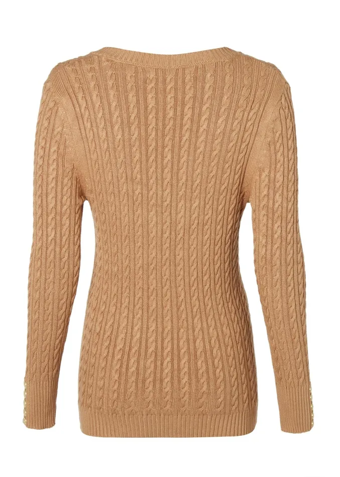 Holland Cooper Seattle VNeck Knit Dark Camel Women Knitwear