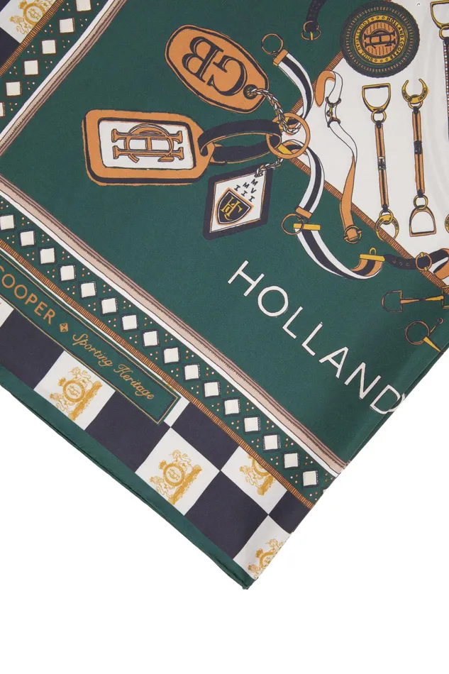 Holland Cooper Stirrup Silk Scarf Black Emerald Women Scarves