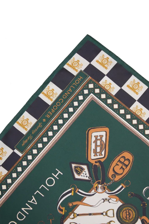 Holland Cooper Stirrup Silk Scarf Black Emerald Women Scarves