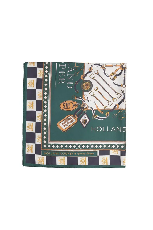 Holland Cooper Stirrup Silk Scarf Black Emerald Women Scarves