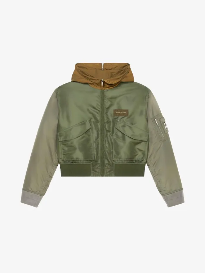 Hooded Bomber Jacket Olive Green Men Givenchy Coats and Jackets