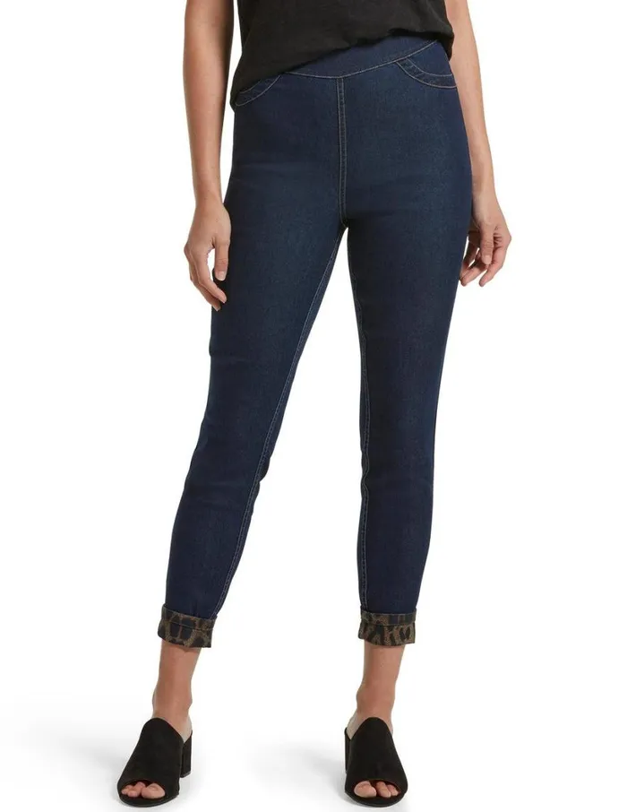 Hue Brown Animal Reversible High Waist Denim Skimmer Brown Animal Women Denim