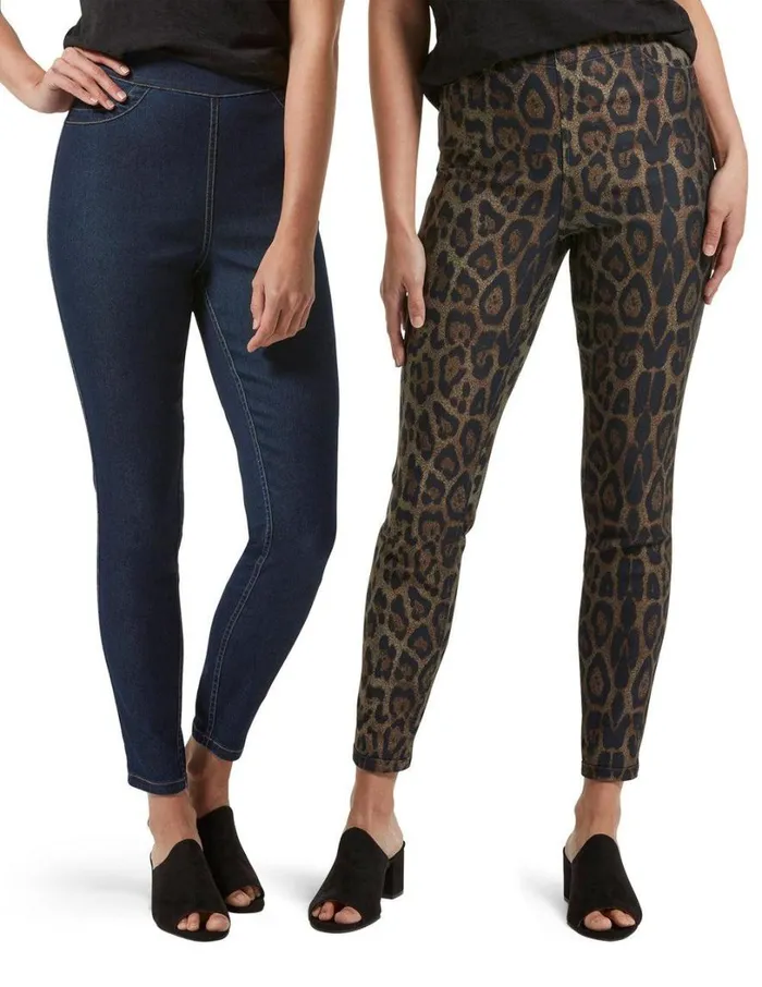 Hue Brown Animal Reversible High Waist Denim Skimmer Brown Animal Women Denim