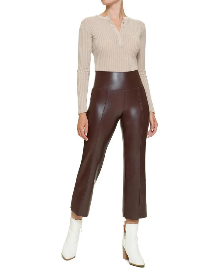 Hue Leather FlatTering Fit Flare Legging Chocolate Brown Women Faux Leather and Suede