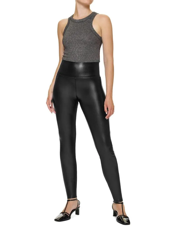Hue Leather FlatTering Fit Legging Black Women Faux Leather and Suede