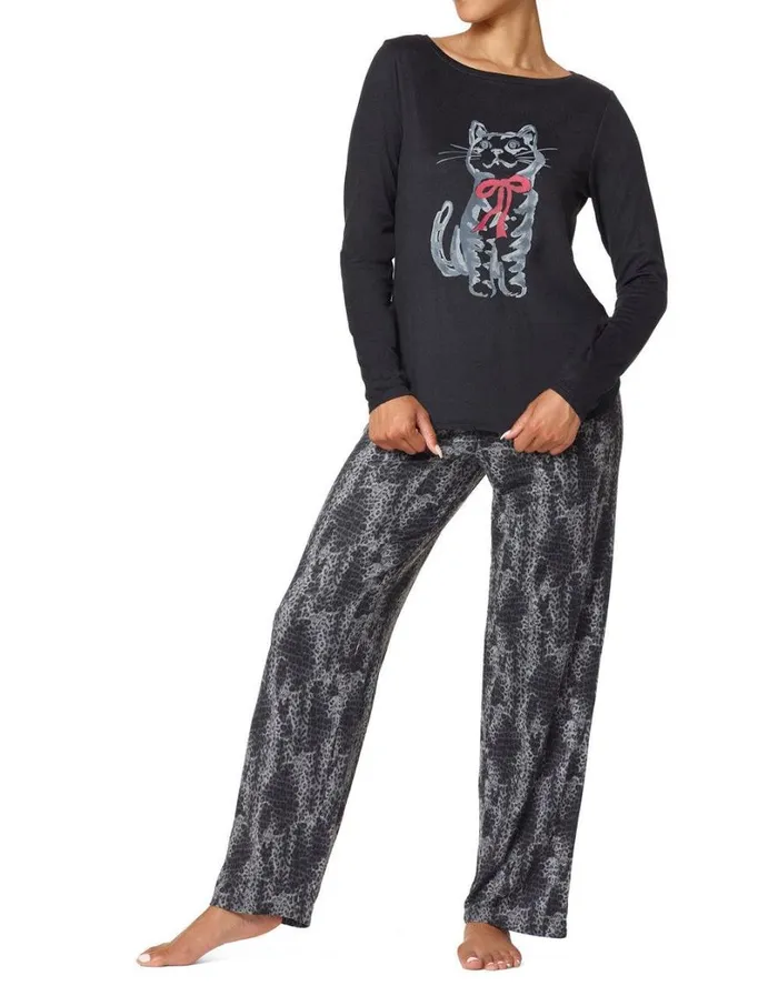 Hue Plus Size Brushed Loose Knit PJ Set Black Women Plus Size