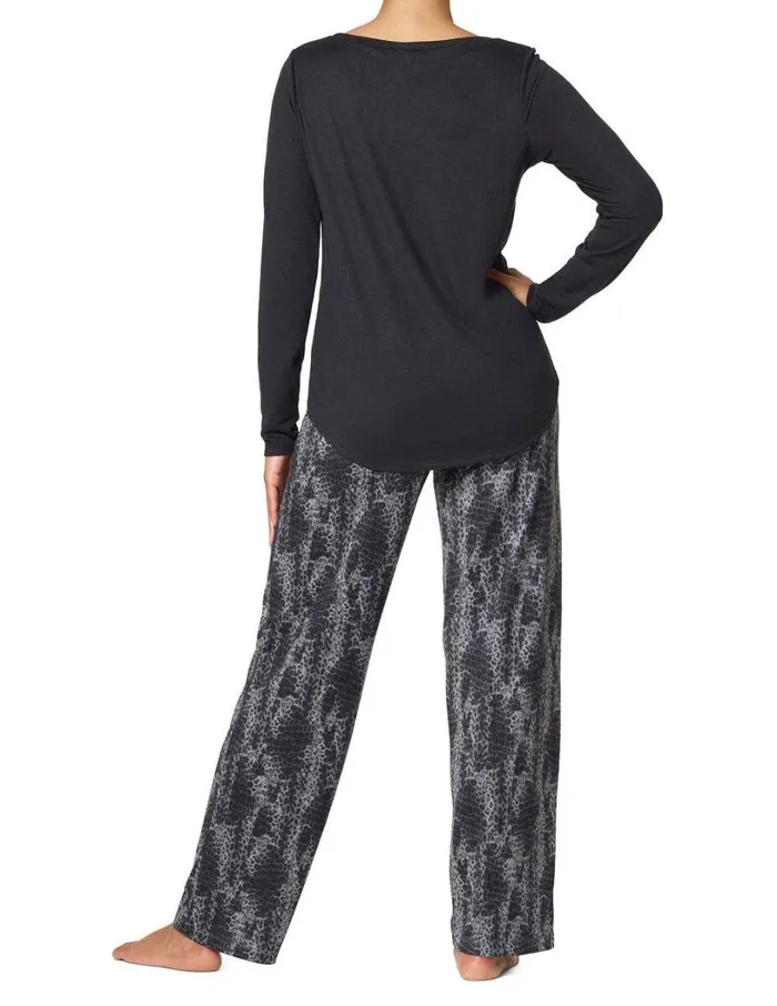 Hue Plus Size Brushed Loose Knit PJ Set Black Women Plus Size