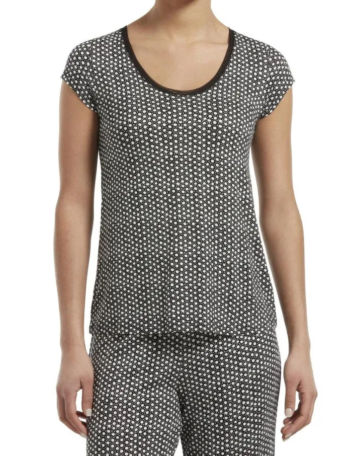 Hue SleepWell Lunar Dot Short Sleeve Sleep Tee Black Women Temperature Control