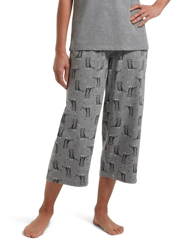 Hue SleepWell Sweet Kitty Capri Med Med Grey Heather Women Plus Size