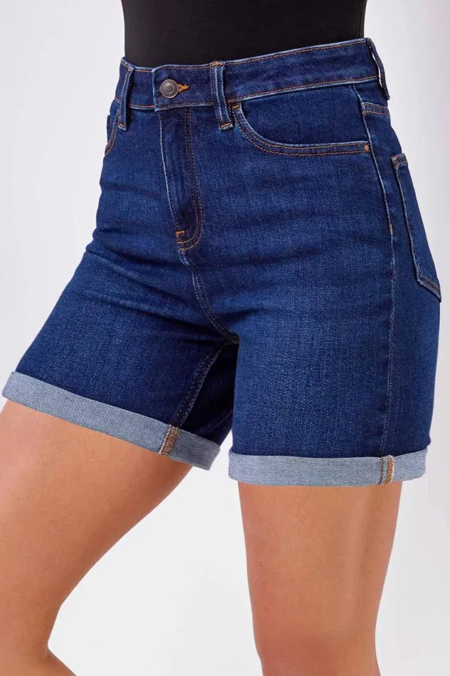 Indigo Stretch Denim Mom Shorts Women Roman Shorts
